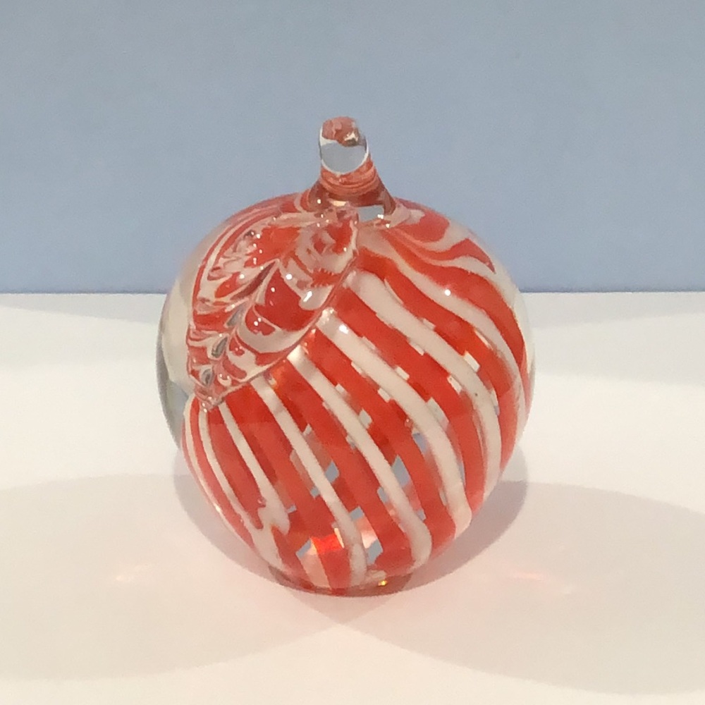 Murano Style Handblown Glass Striped Apple Paperweight